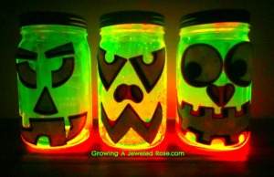 Glowing pumpkin jars